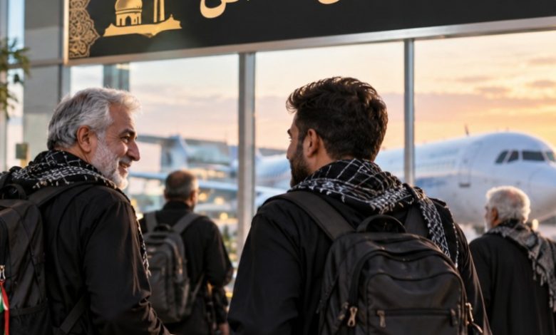 زائران در حال آماده شدن برای سفر زیارتی کربلا
